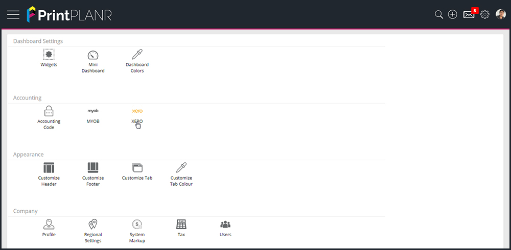 PrintPlanr accounting panel view