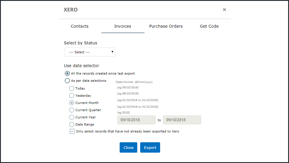 Instructions to export to Xero - PrintPlanr