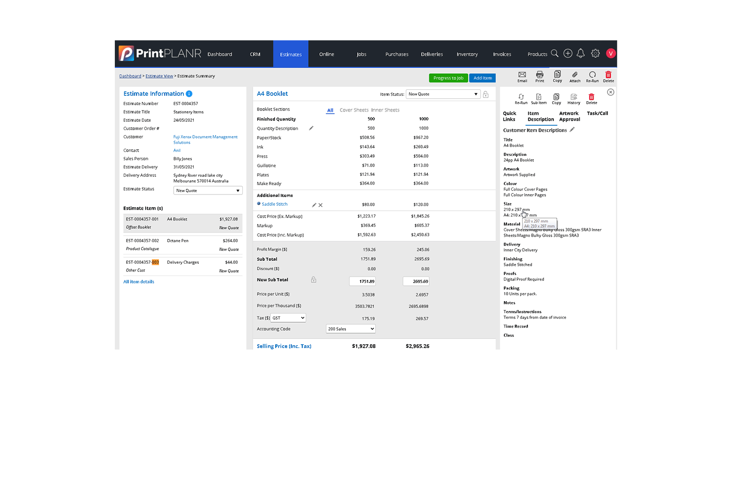 Print MIS Estimate Summary