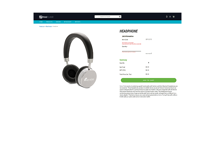 The B2B Web to Print Product Description, add to cart and with stocks visible The B2B Web to Print Product Description, add to cart and with stocks visible